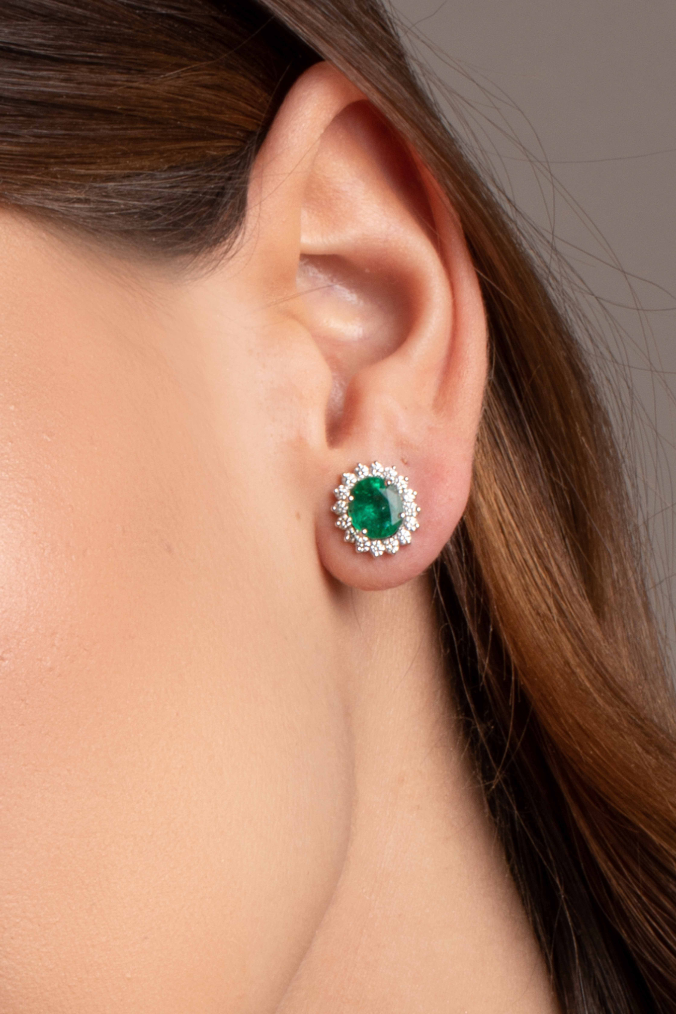 Emerald and Diamond Stud Earrings